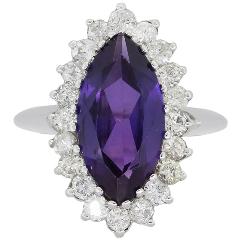 Diamond and Marquise Shape Amethyst Cocktail Ring