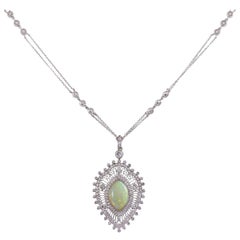 Diamond and Marquise Shape Opal Open Work Necklace