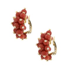 Diamond and Mediterranean Coral Bead Cluster Earrings