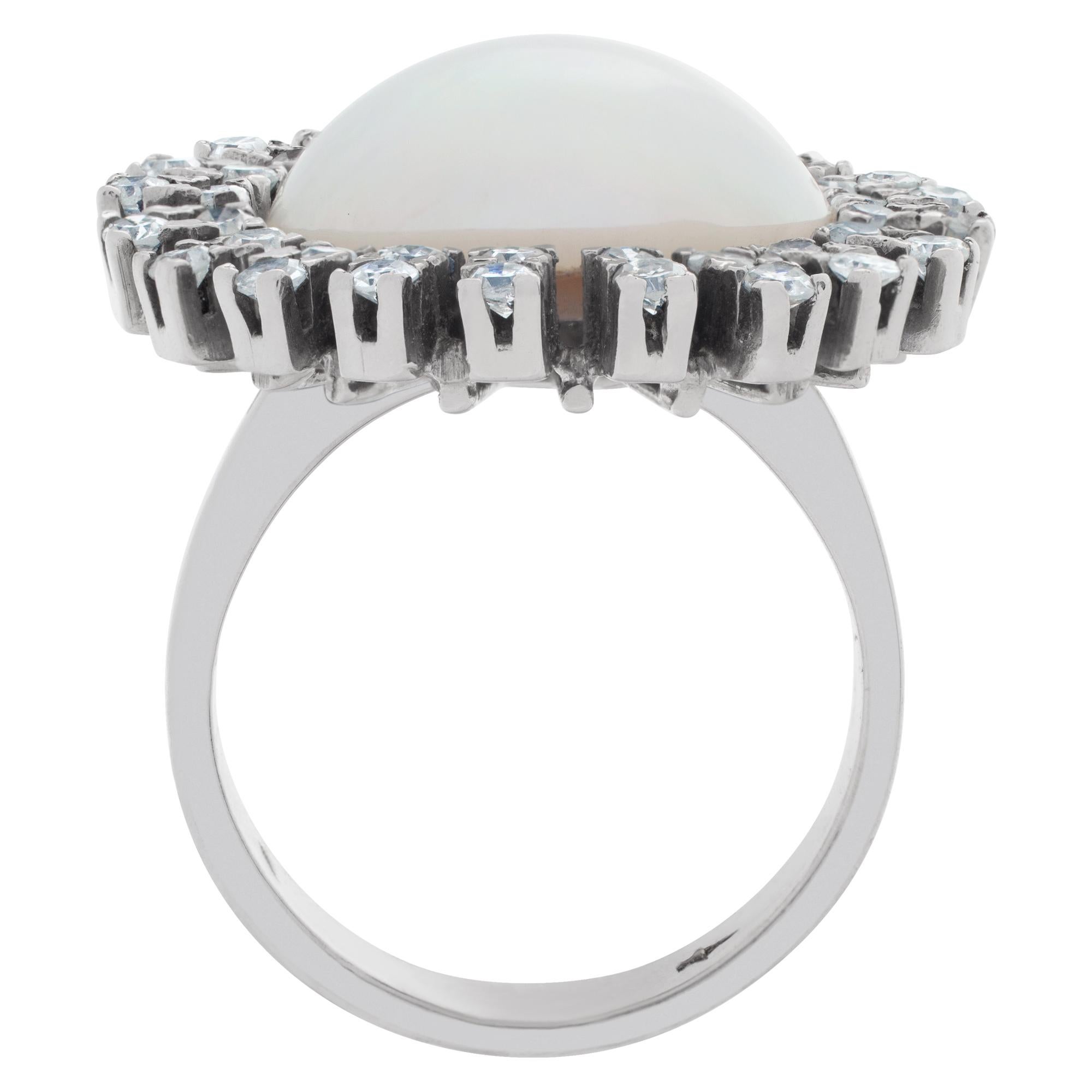 Women's Diamond and Mobe Pearl Ring in 14k White Gold, 0.80 Cts in Diamonds For Sale