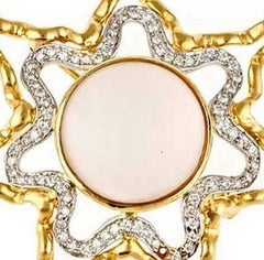 Diamond and Moonstone 18k Gold Platinum SHY STAR Brooch by John Landrum Bryant