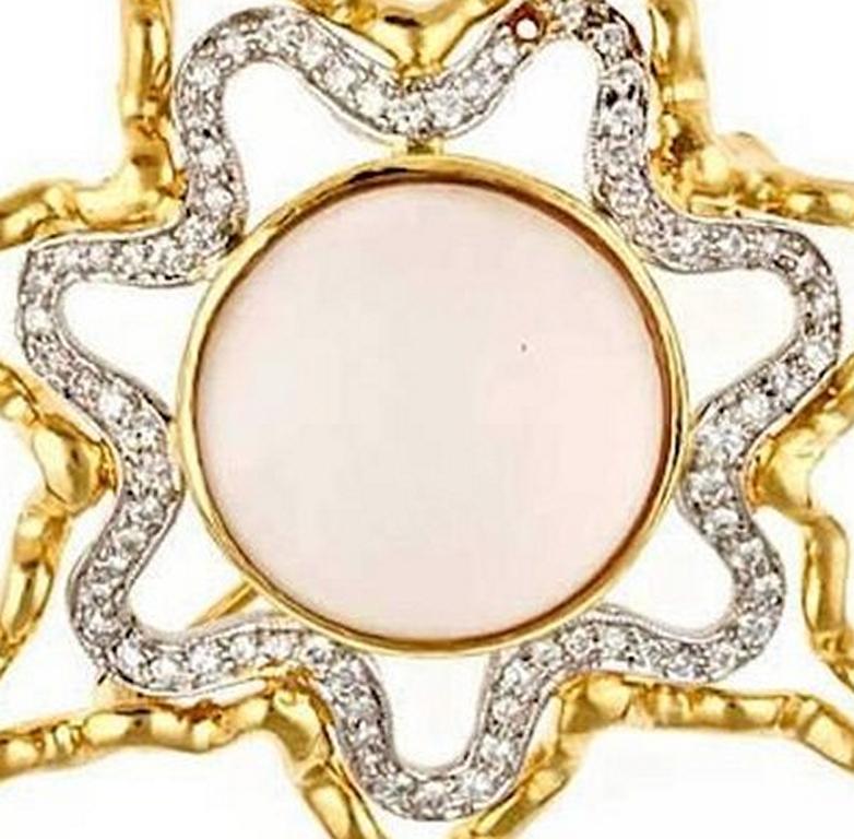 Diamond and Moonstone 18k Gold Platinum SHY STAR Brooch by John Landrum Bryant In New Condition For Sale In New York, NY