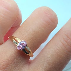 Diamant und Morganit Solitär Verlobungsring 14k Gelbgold