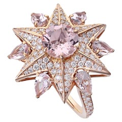 Anello con diamanti e morganite a grappolo in oro rosa 18 carati
