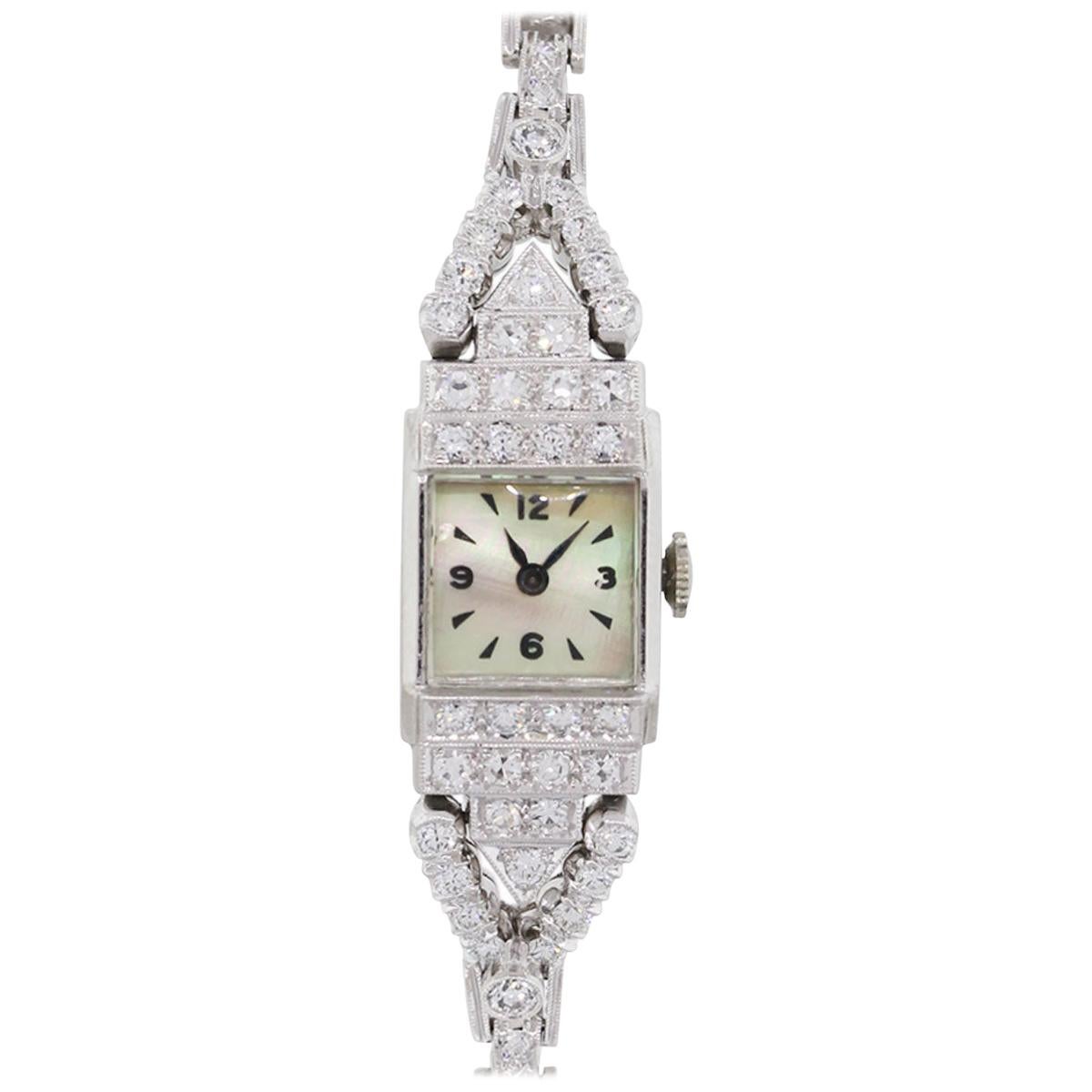 Diamond and Mother of Pearl Dial Antique Wristwatch