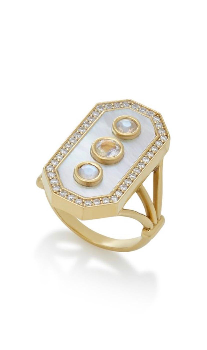 Contemporary Diamond and Mother of Pearl with Moonstone Diamond Cocktail Ring For Sale