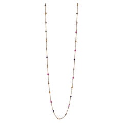Diamond and Multi Color Gemstone Necklace 21.0" Long 18K Yellow Gold
