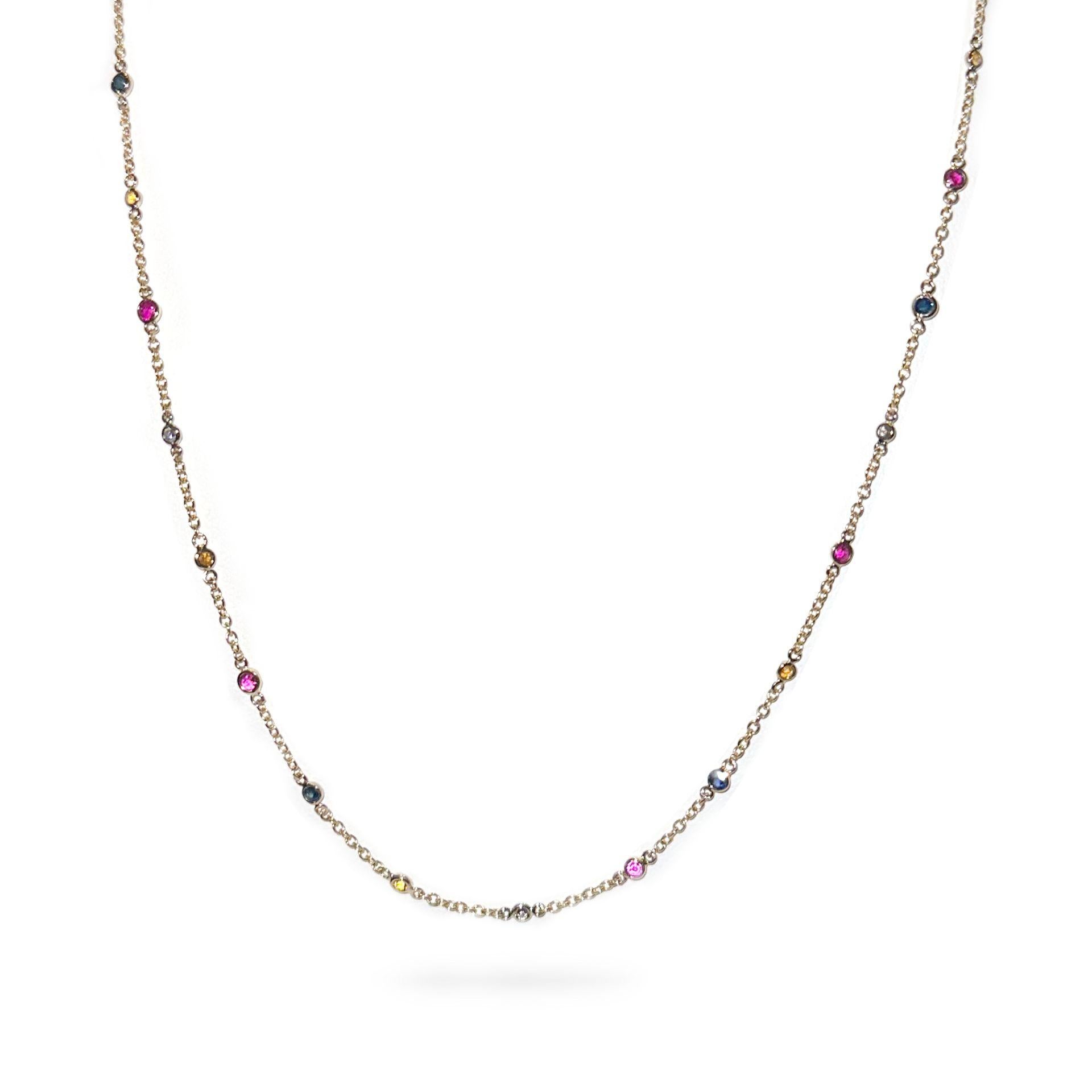 Modern Diamond and Multi Color Gemstone Necklace 18k Yellow Gold For Sale