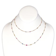 Diamond and Multi Color Gemstone Necklace 32.0" Long 18K Yellow Gold