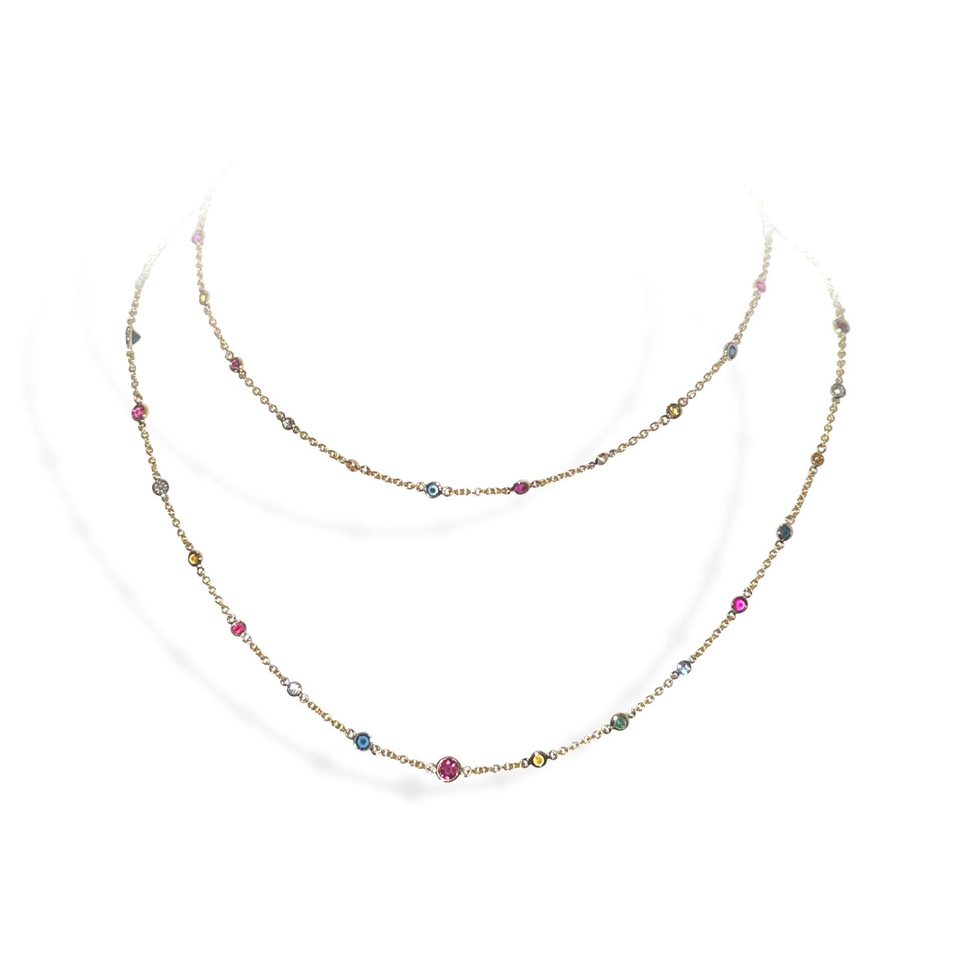 Round Cut Diamond and Multi Color Gemstone Necklace 32.0