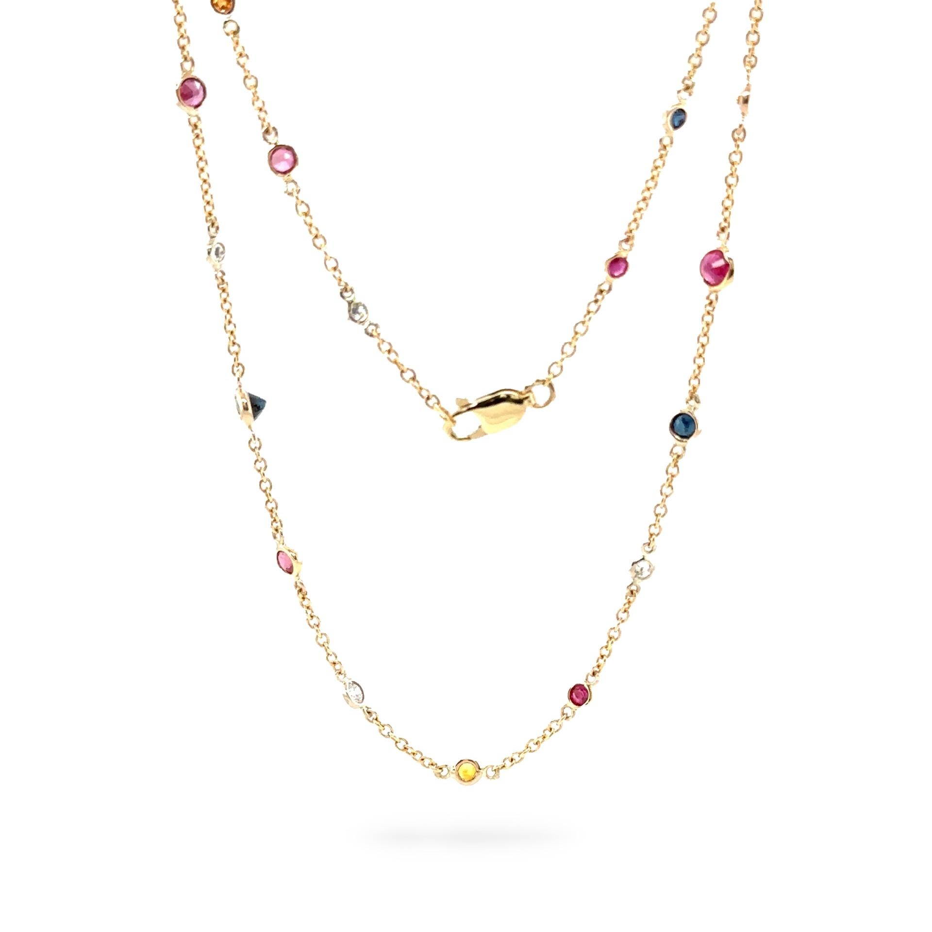 Diamond and Multi Color Gemstone Necklace 32.0