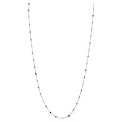 Diamond and Multi Color Gemstone Necklace 32.0" Long 18K Yellow Gold
