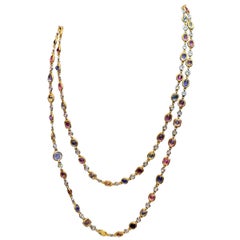 Diamond and Multi-Color Sapphire Long Chain Necklace