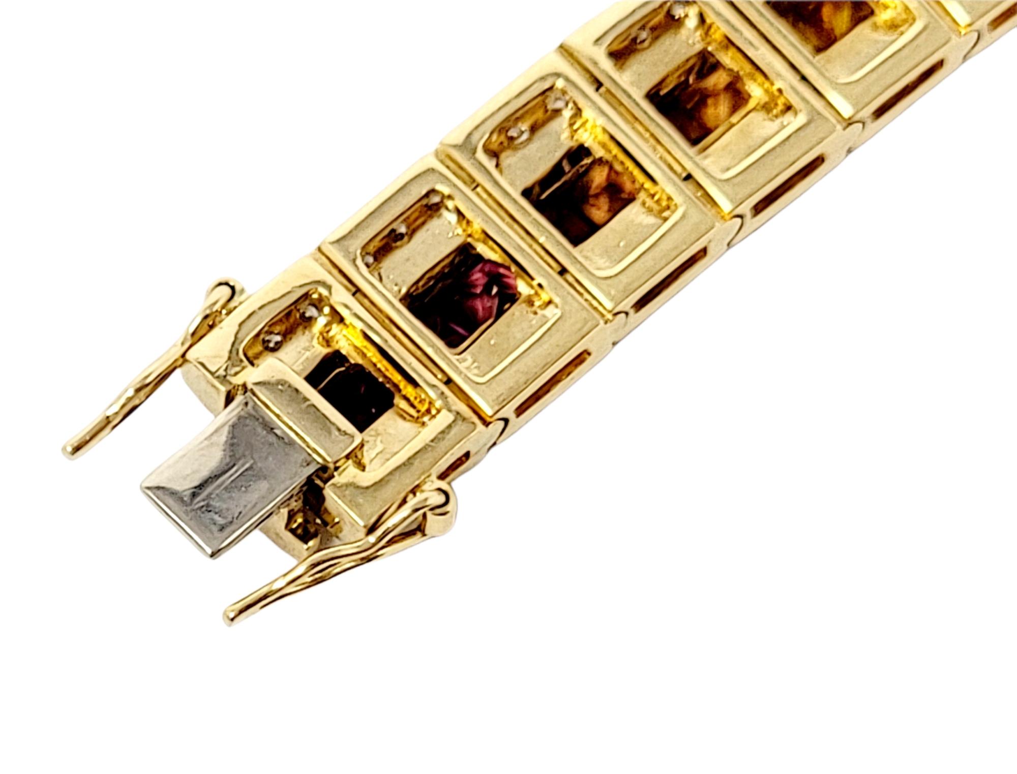 Diamond and Multi-Colored Sapphire Rainbow Link Bracelet 18 Karat Yellow Gold For Sale 8