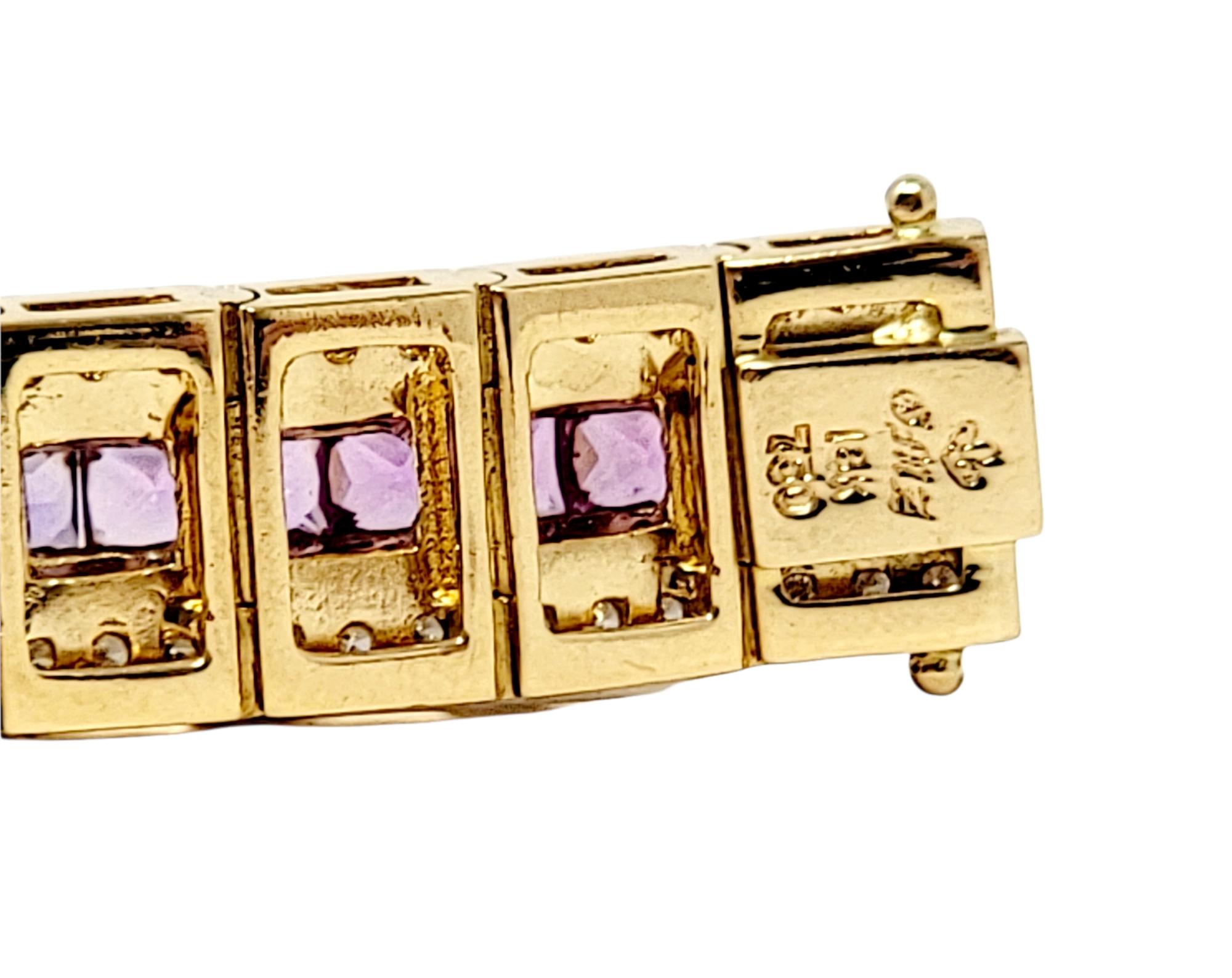 Diamond and Multi-Colored Sapphire Rainbow Link Bracelet 18 Karat Yellow Gold For Sale 9