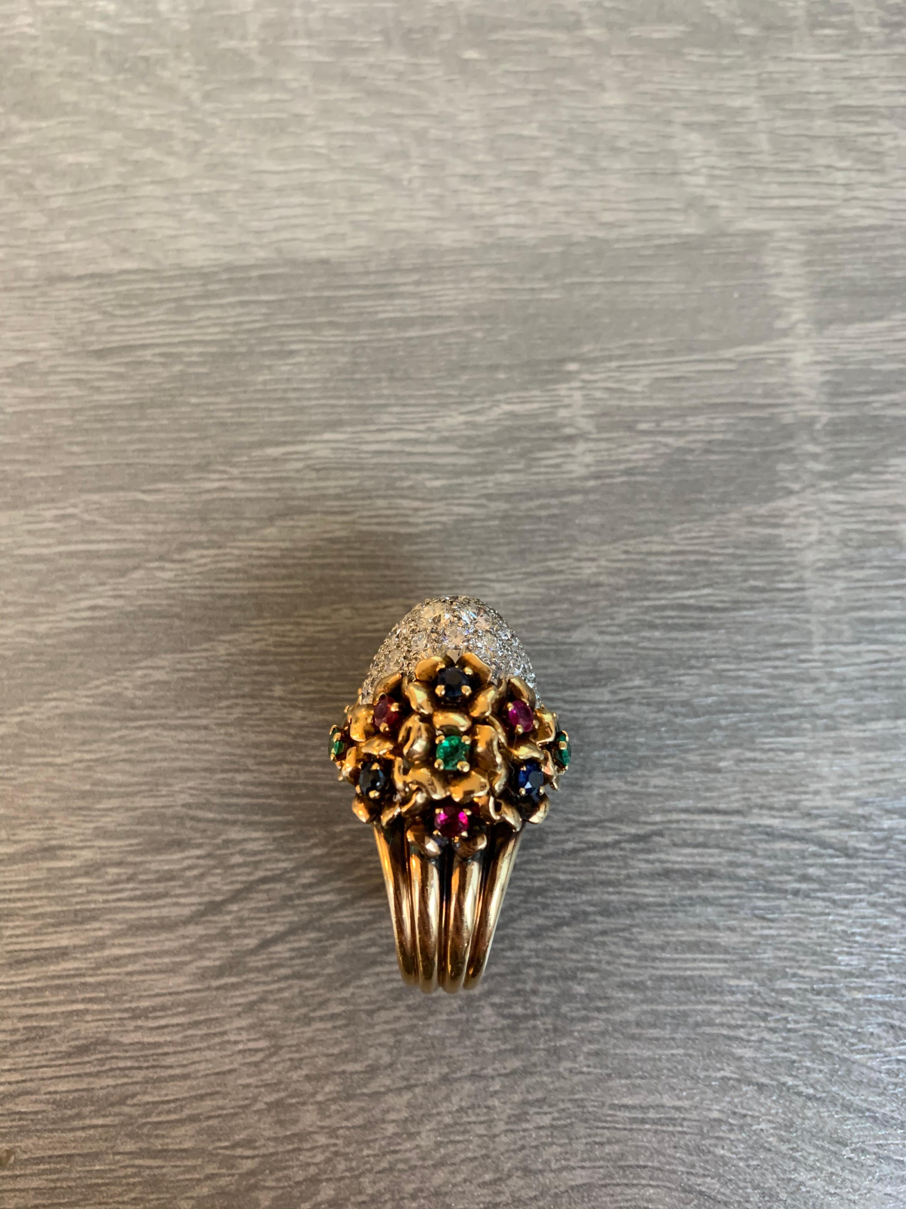 Women's Diamond and Multi Gem Cocktail Dome Ring For Sale