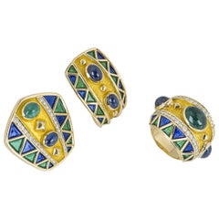 Diamond and Multi-Gem, Emerald and Sapphire Earrings and Ring Set Diamond and Multi-Gem, Emerald and Sapphire Earrings and Ring Set