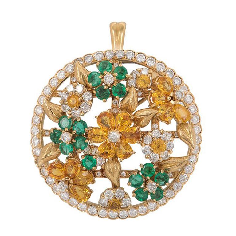 Diamond and Multi-Gem Floral Pendant/Brooch