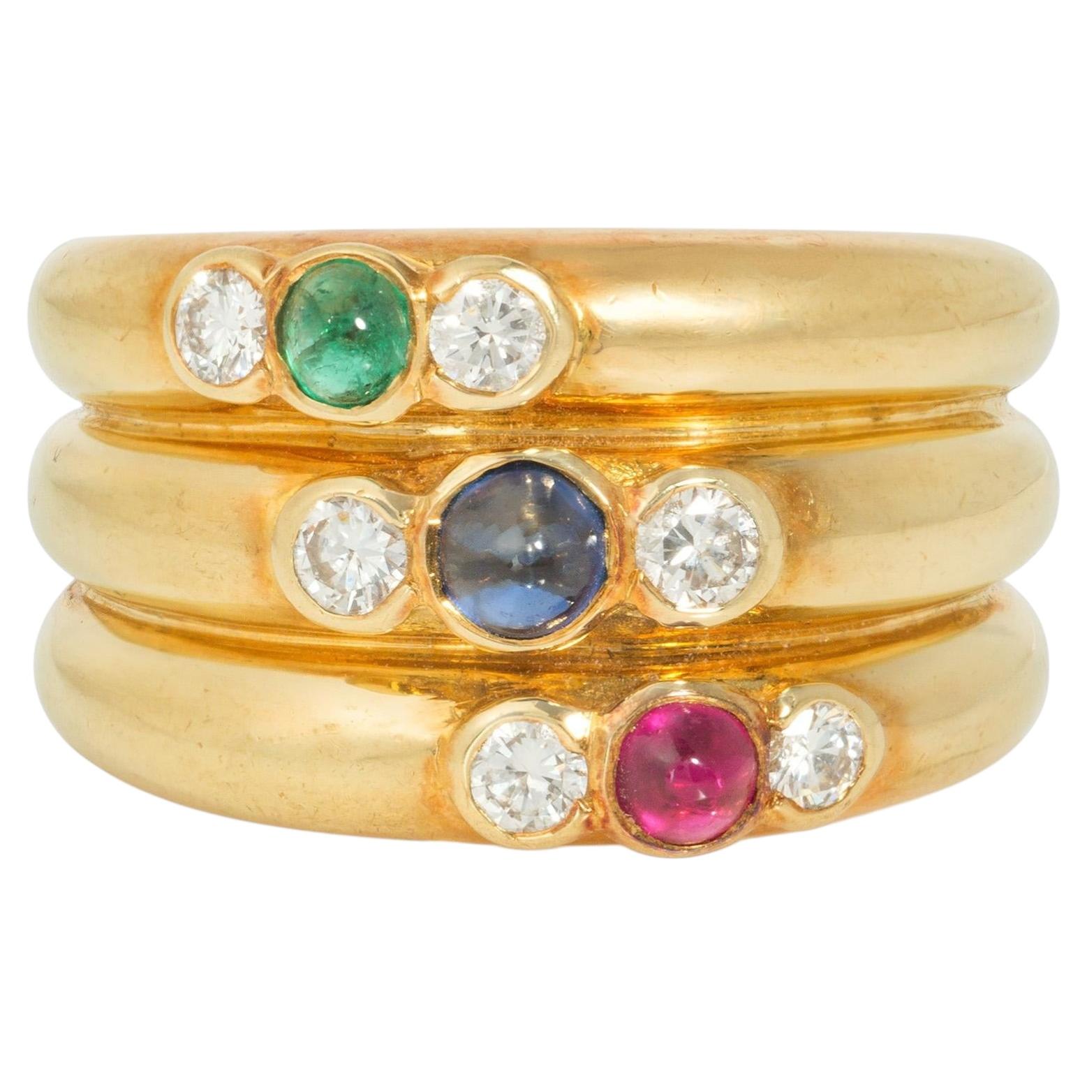 Diamond and multi-gem harem style band For Sale