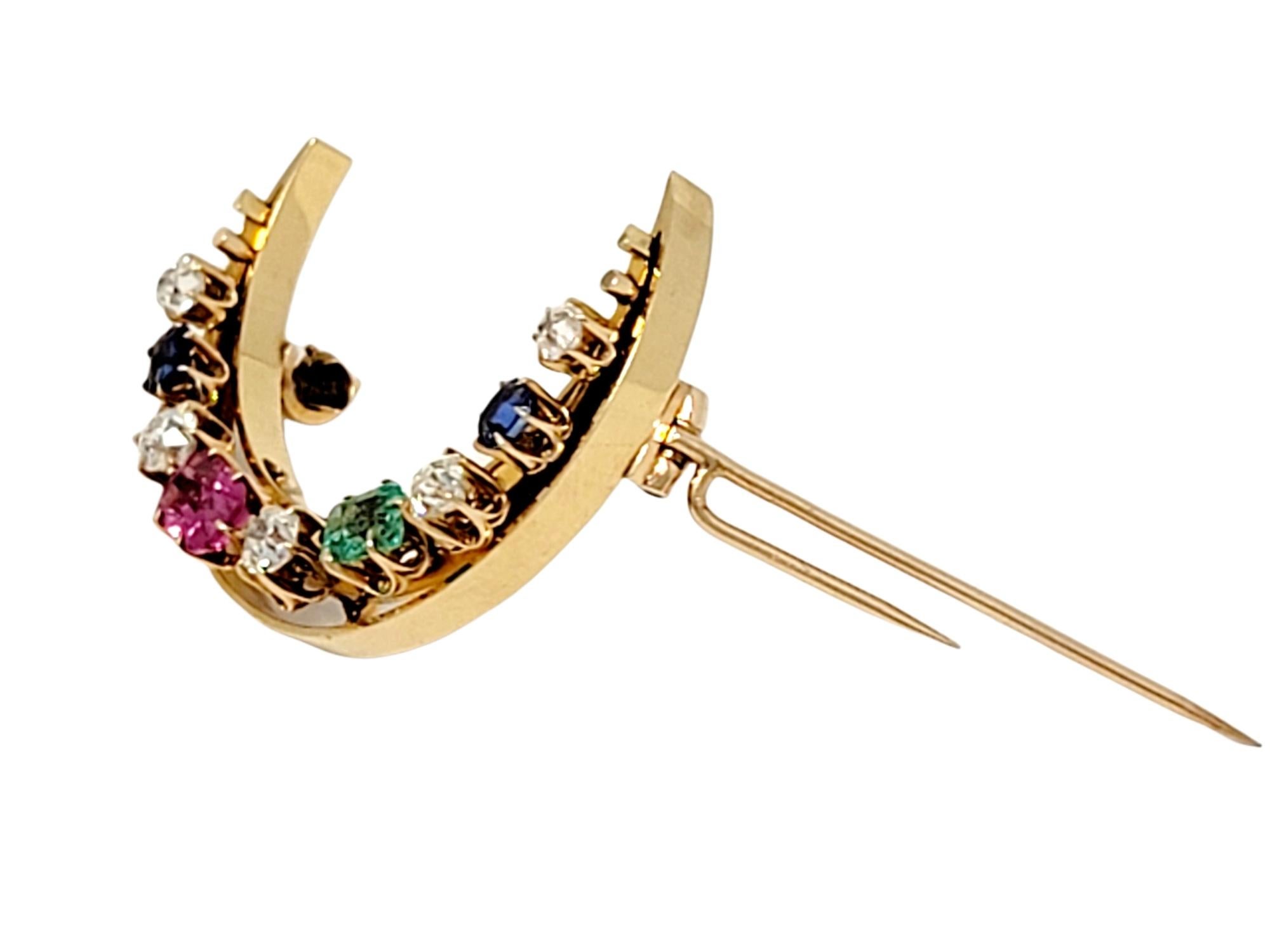 Contemporary Diamond and Multi-Gemstone Crescent Moon Celestial Brooch 18 Karat Yellow Gold For Sale