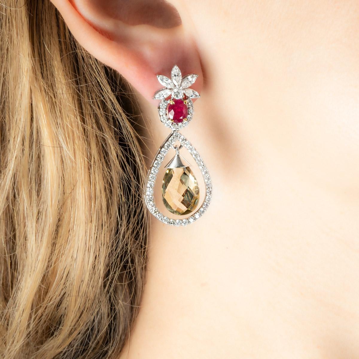 Women's Diamond and Multi-Gemstone Drop Earrings For Sale