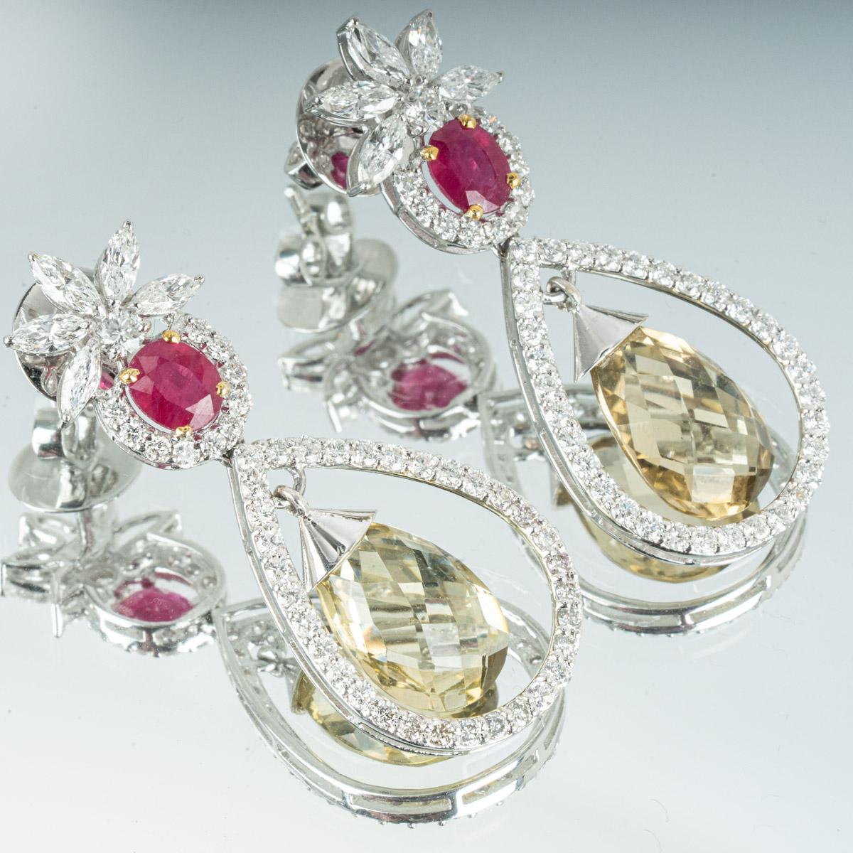 Diamond and Multi-Gemstone Drop Earrings For Sale 1