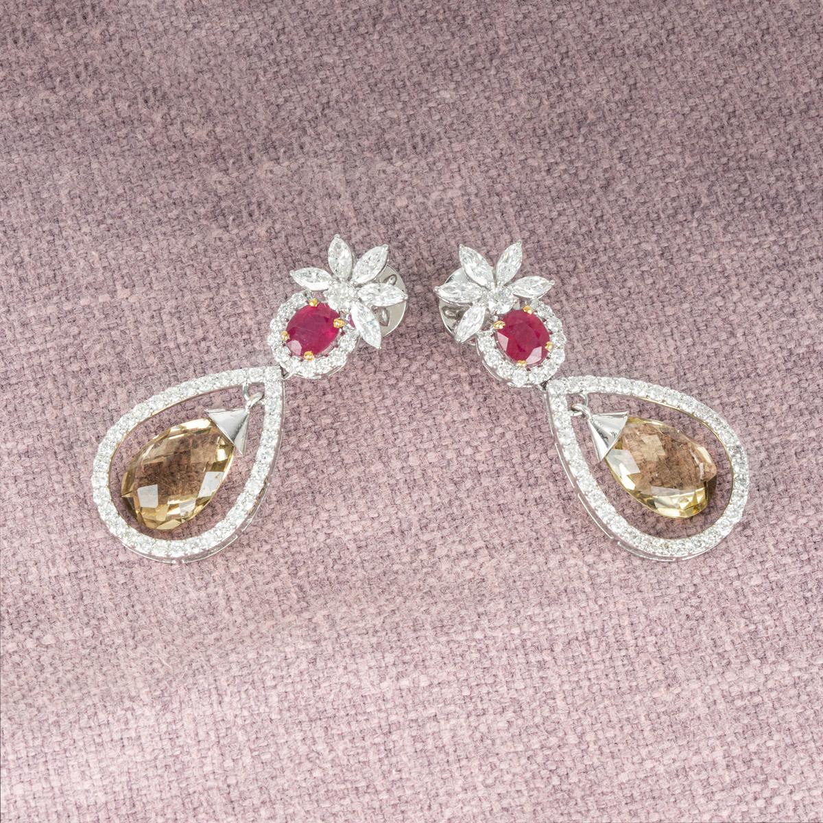 Diamond and Multi-Gemstone Drop Earrings For Sale 2