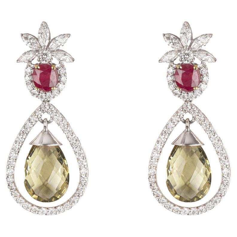 Diamond and Multi-Gemstone Drop Earrings For Sale