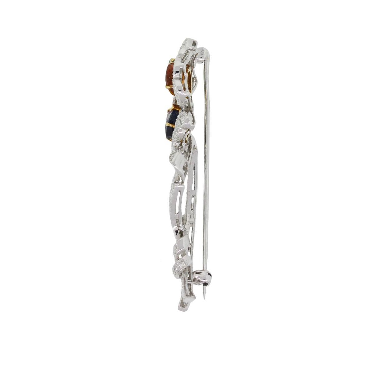 Pear Cut Diamond and Multi Gemstone Flower Brooch Pin For Sale
