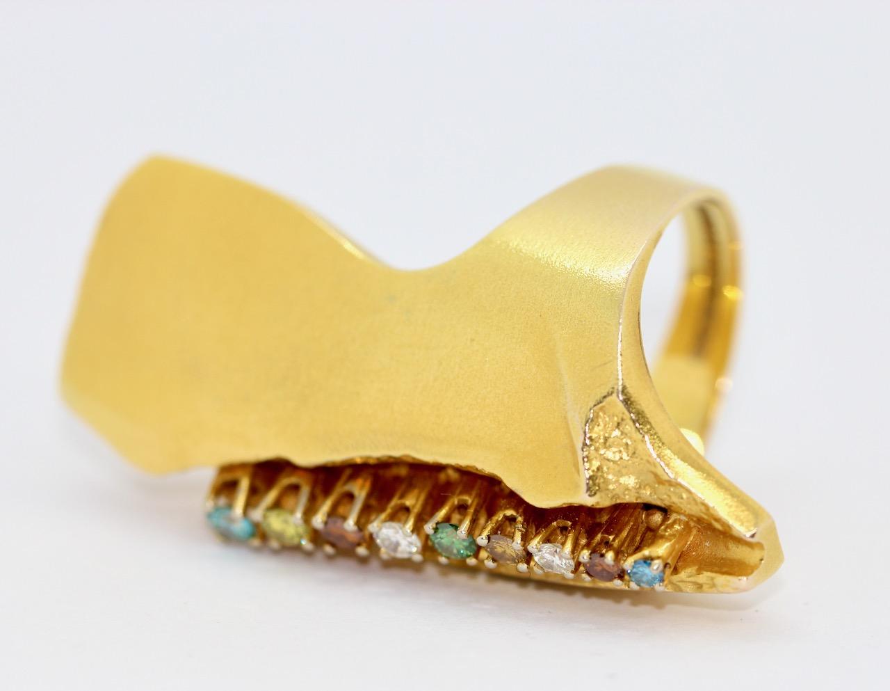 Women's Diamond and Multi-Gemstone Ring by Lapponia, design Björn Weckström, 14K Gold For Sale