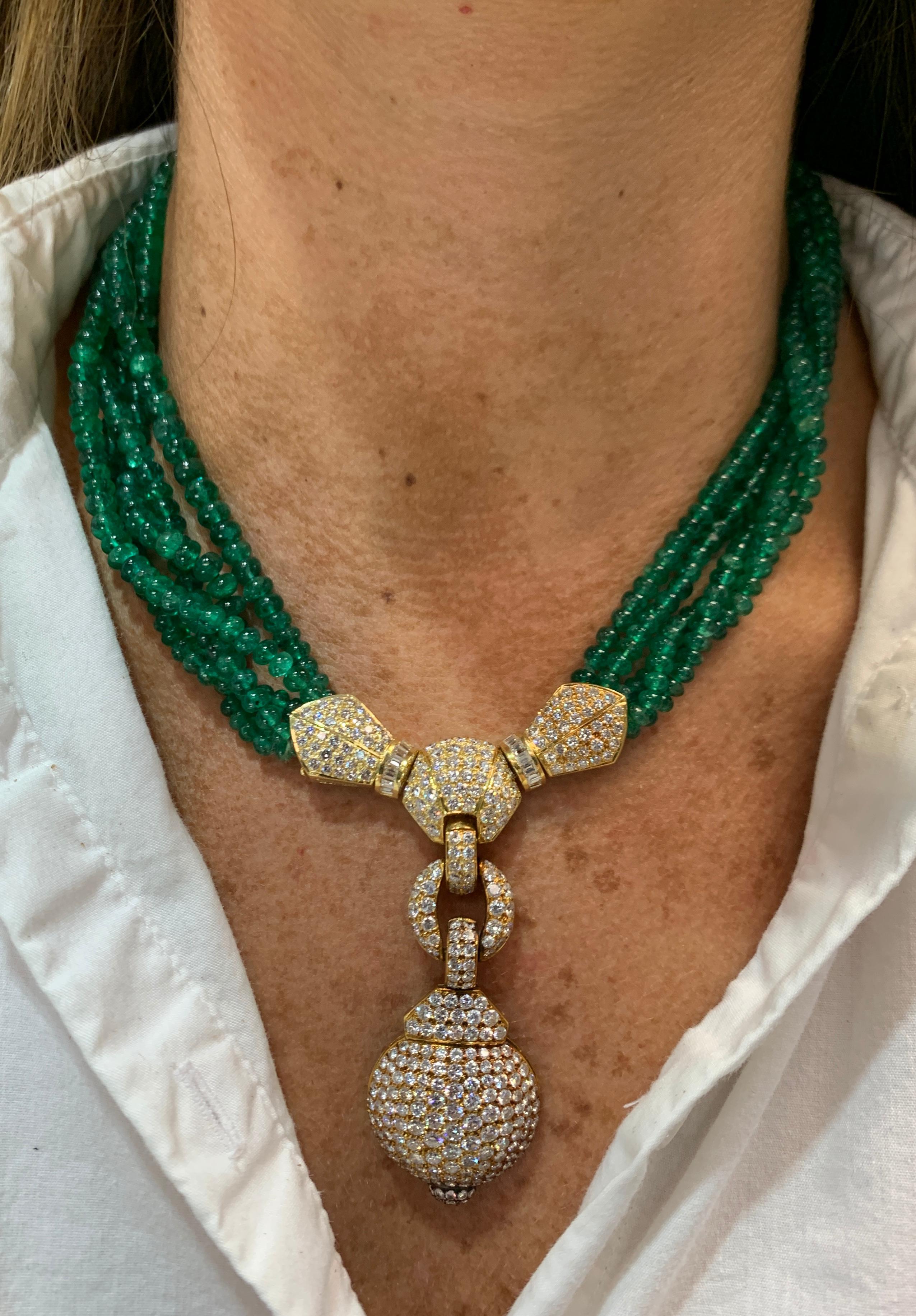 emerald beads necklace gold