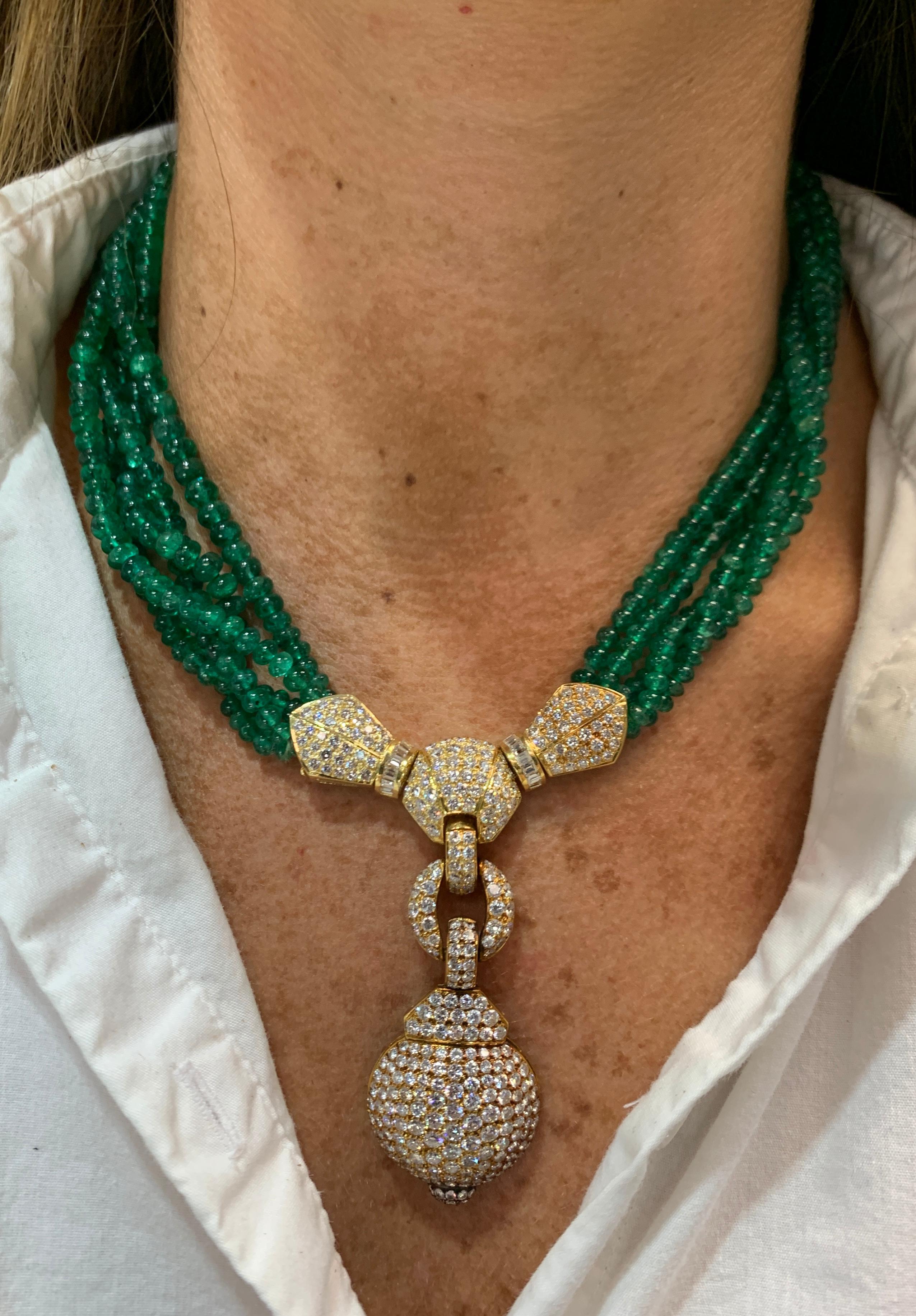Collar de diamantes y esmeraldas de varias vueltas Cuenta en venta