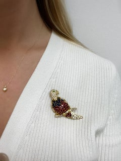 Diamond and Multigem Parrot Brooch