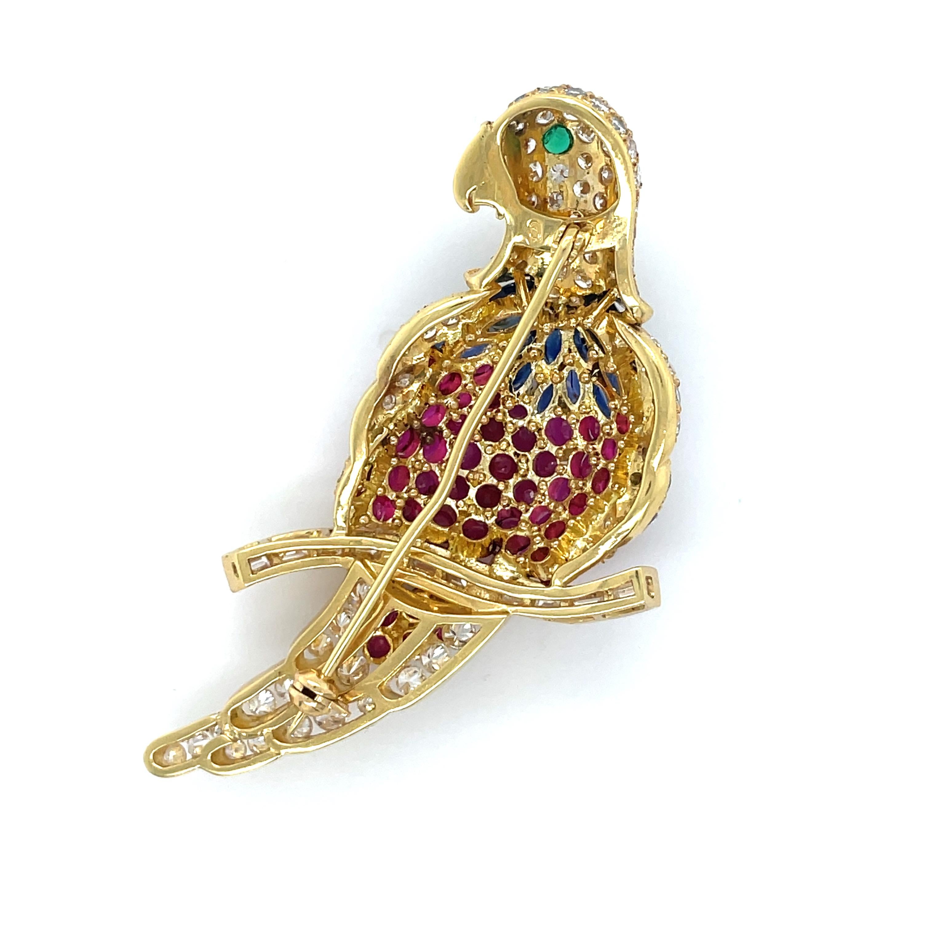 Broche de diamantes y loro multigem Corte brillante en venta