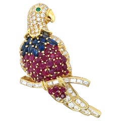 Diamond and Multigem Parrot Brooch