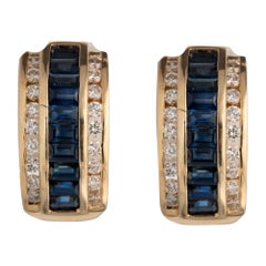 Diamond and Natural Blue Sapphire Gold Earring