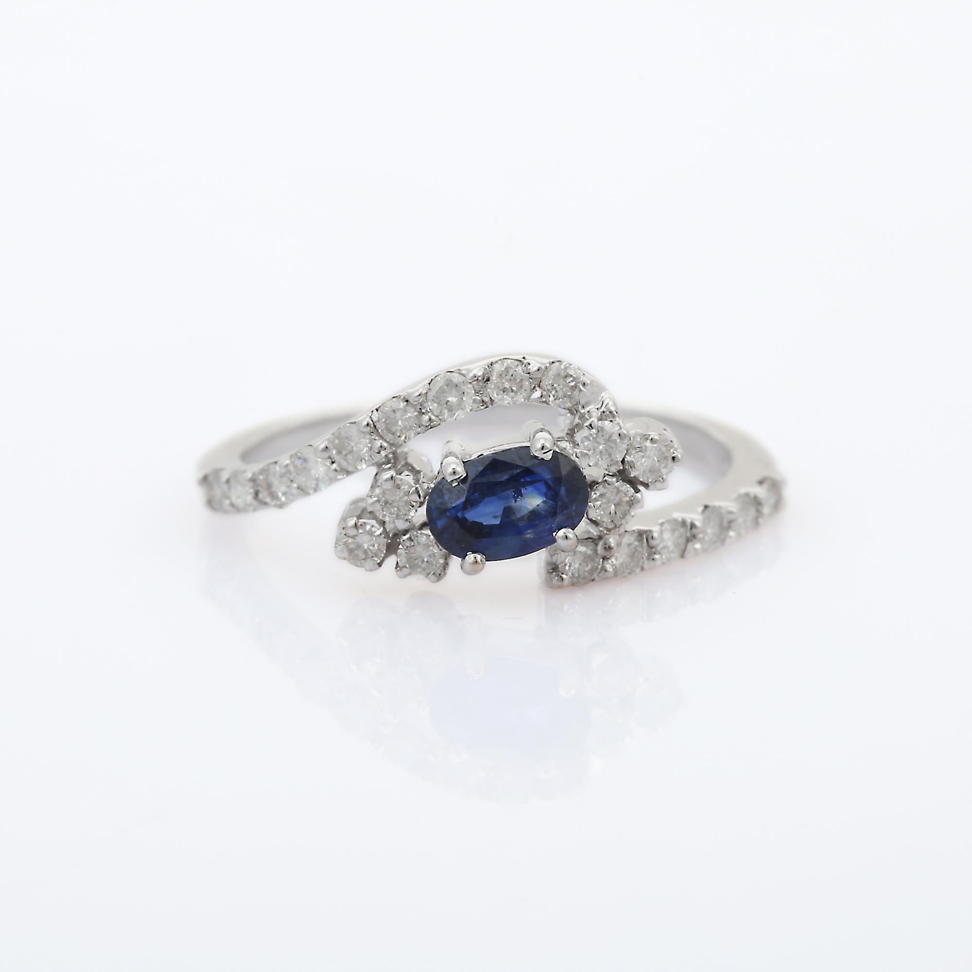 For Sale:  Art Nouveau Style Women Diamond Blue Sapphire Wedding Ring in 14K White Gold 2