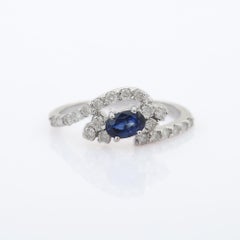 Art Nouveau Style Women Diamond Blue Sapphire Wedding Ring in 14K White Gold