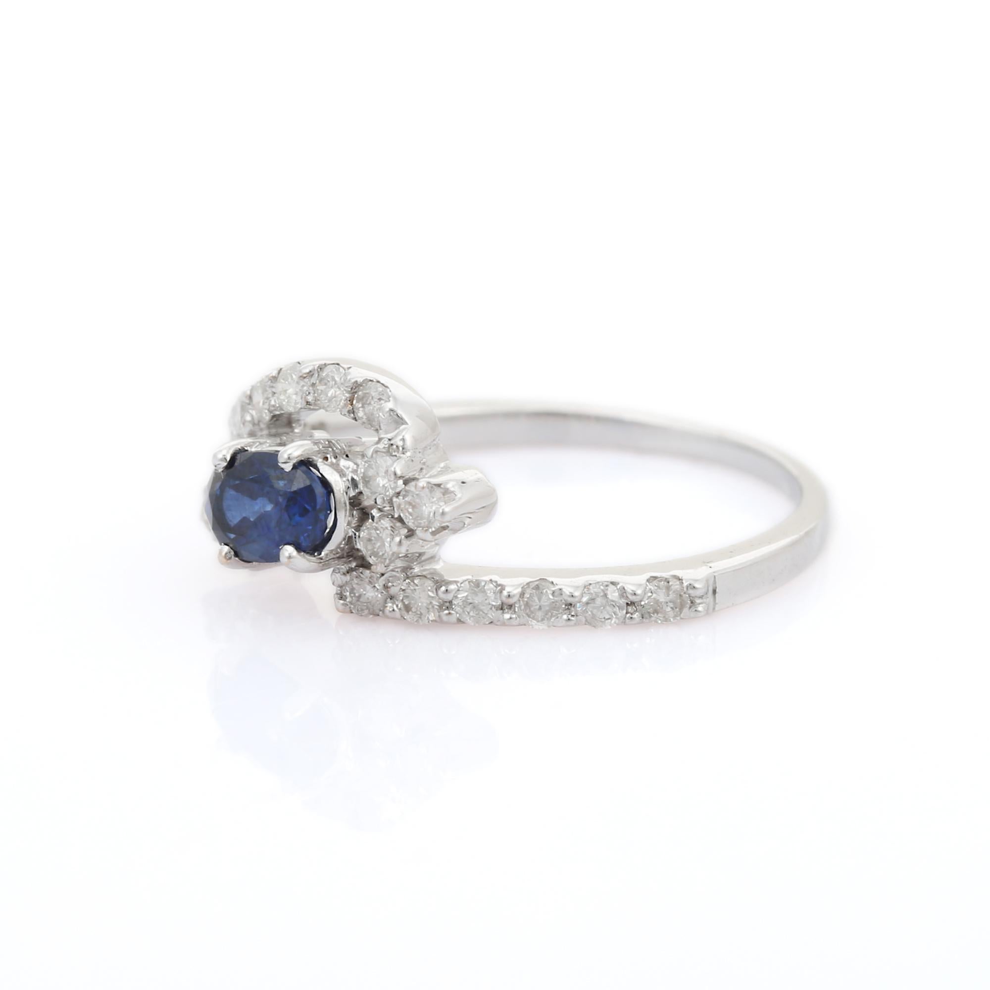 For Sale:  Art Nouveau Style Women Diamond Blue Sapphire Wedding Ring in 14K White Gold 3