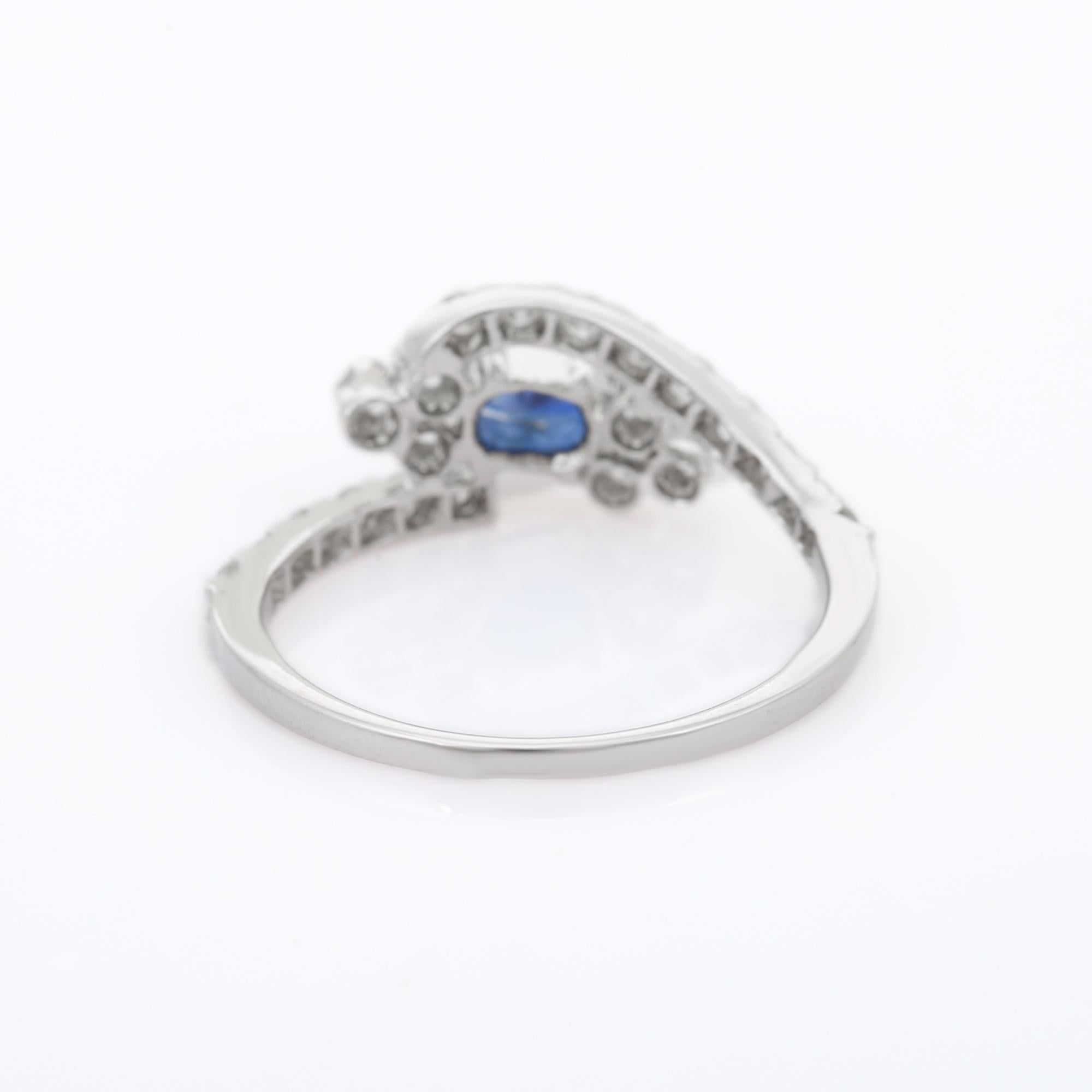 For Sale:  Art Nouveau Style Women Diamond Blue Sapphire Wedding Ring in 14K White Gold 4