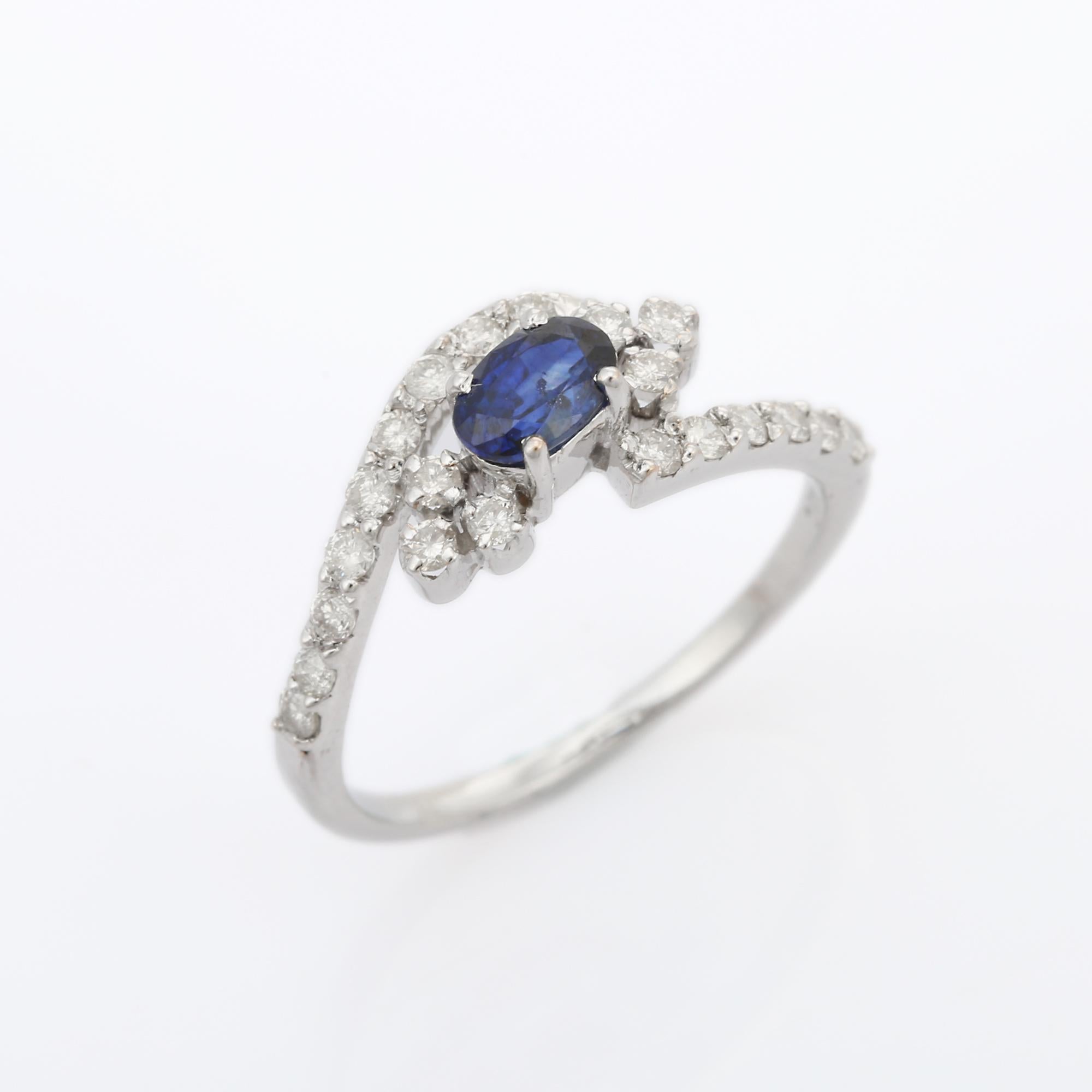 For Sale:  Art Nouveau Style Women Diamond Blue Sapphire Wedding Ring in 14K White Gold 5