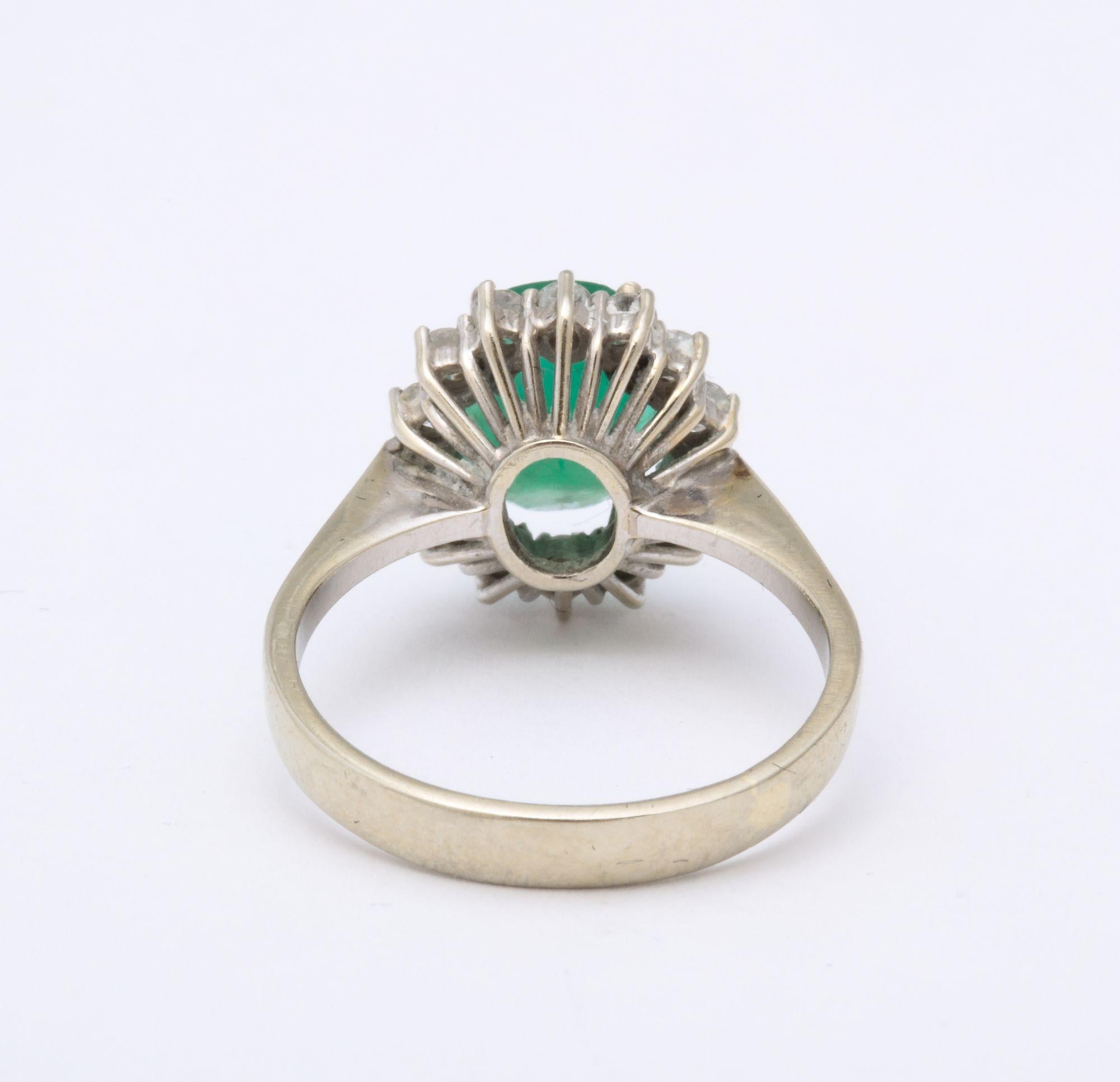 Oval Cut Diamond and Natural Emerald Gold Ring For Sale
