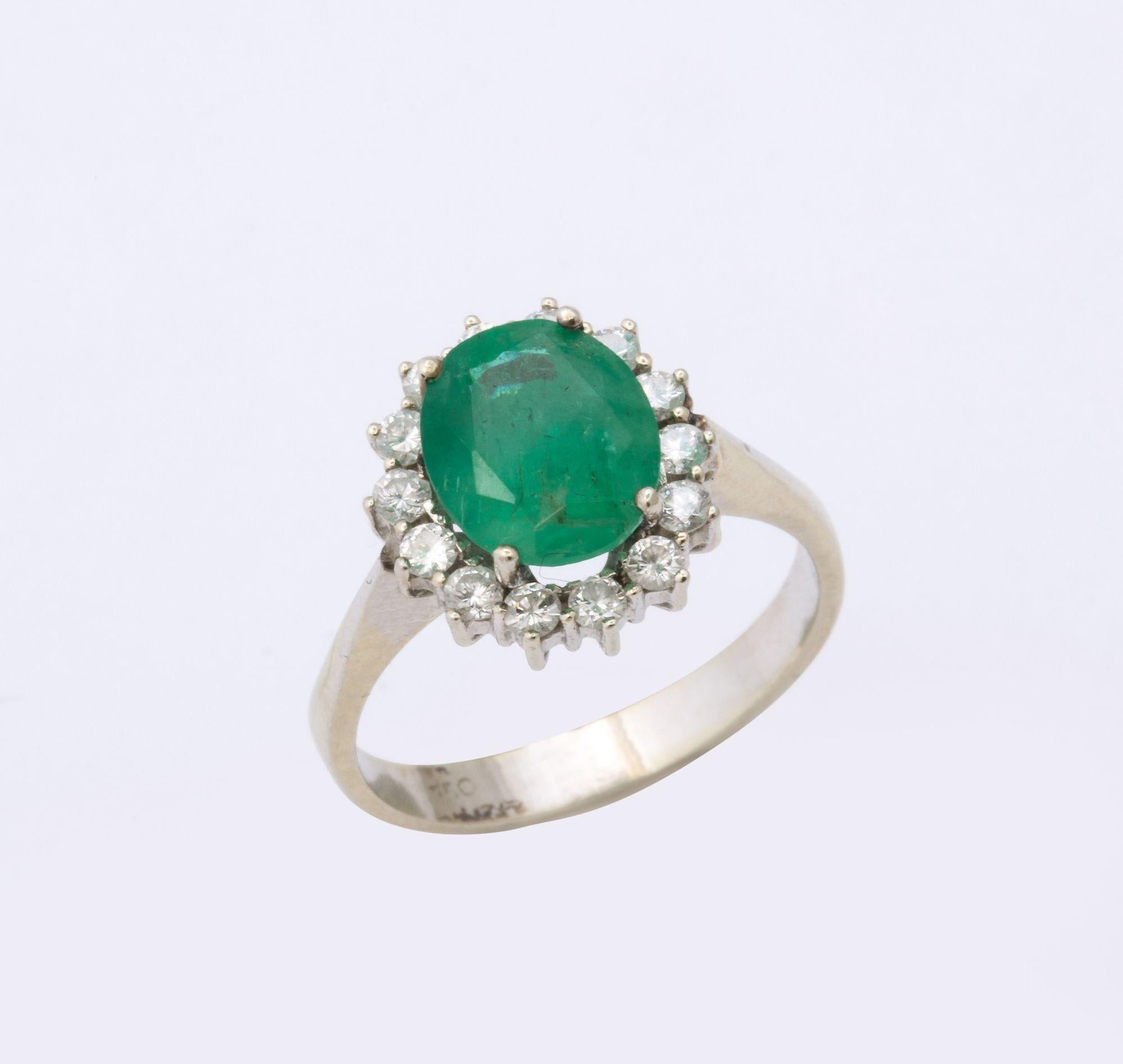Diamond and Natural Emerald Gold Ring For Sale 2