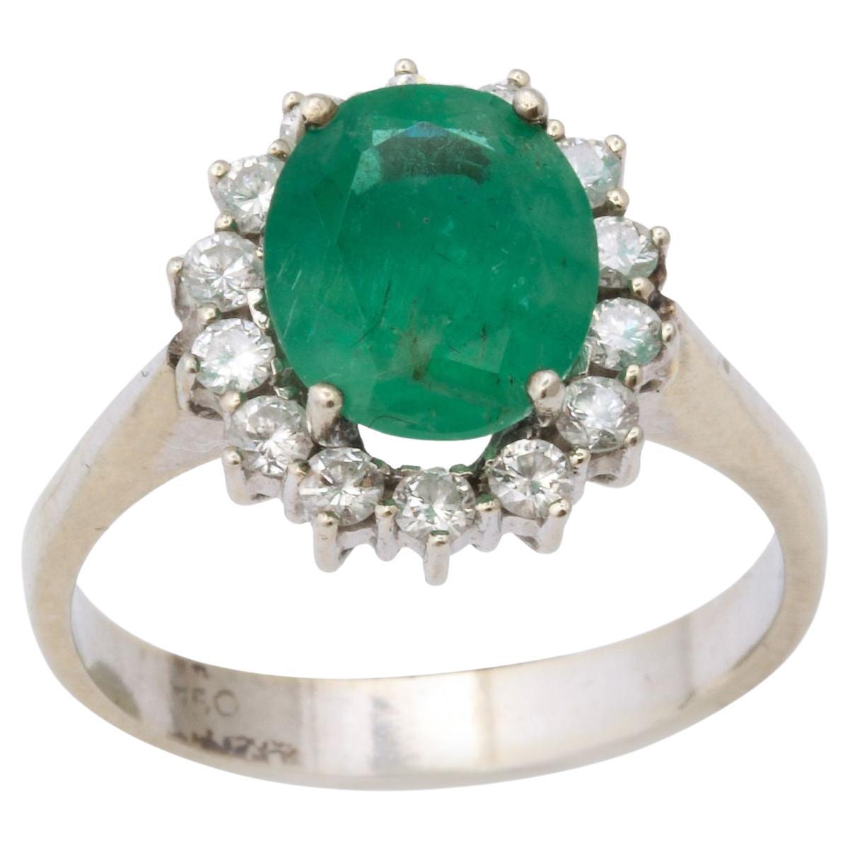 Diamond and Natural Emerald Gold Ring For Sale