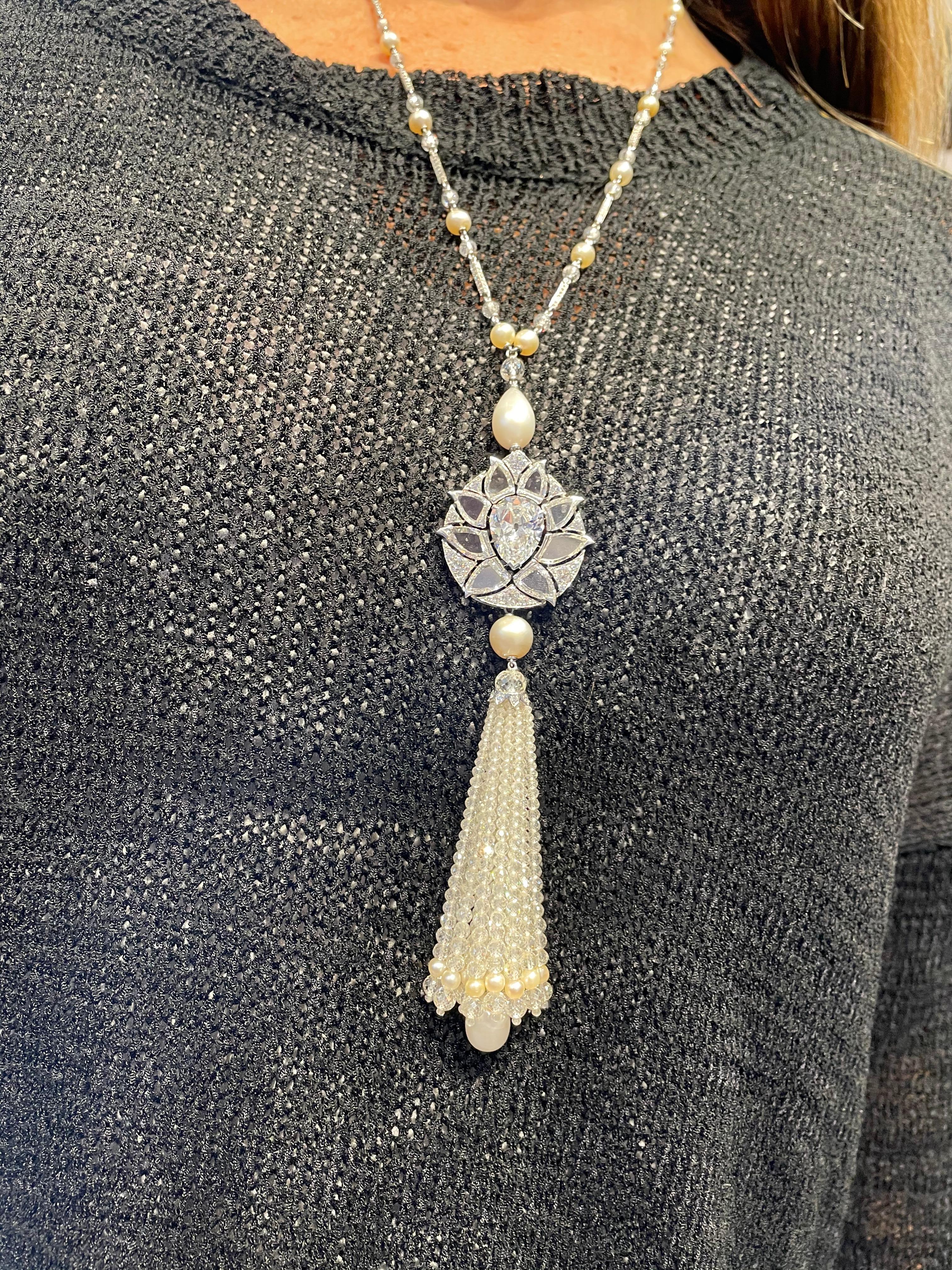Diamond and Natural Pearl Tassel Sautoir Necklace Masterpiece by Viren Bhagat 10