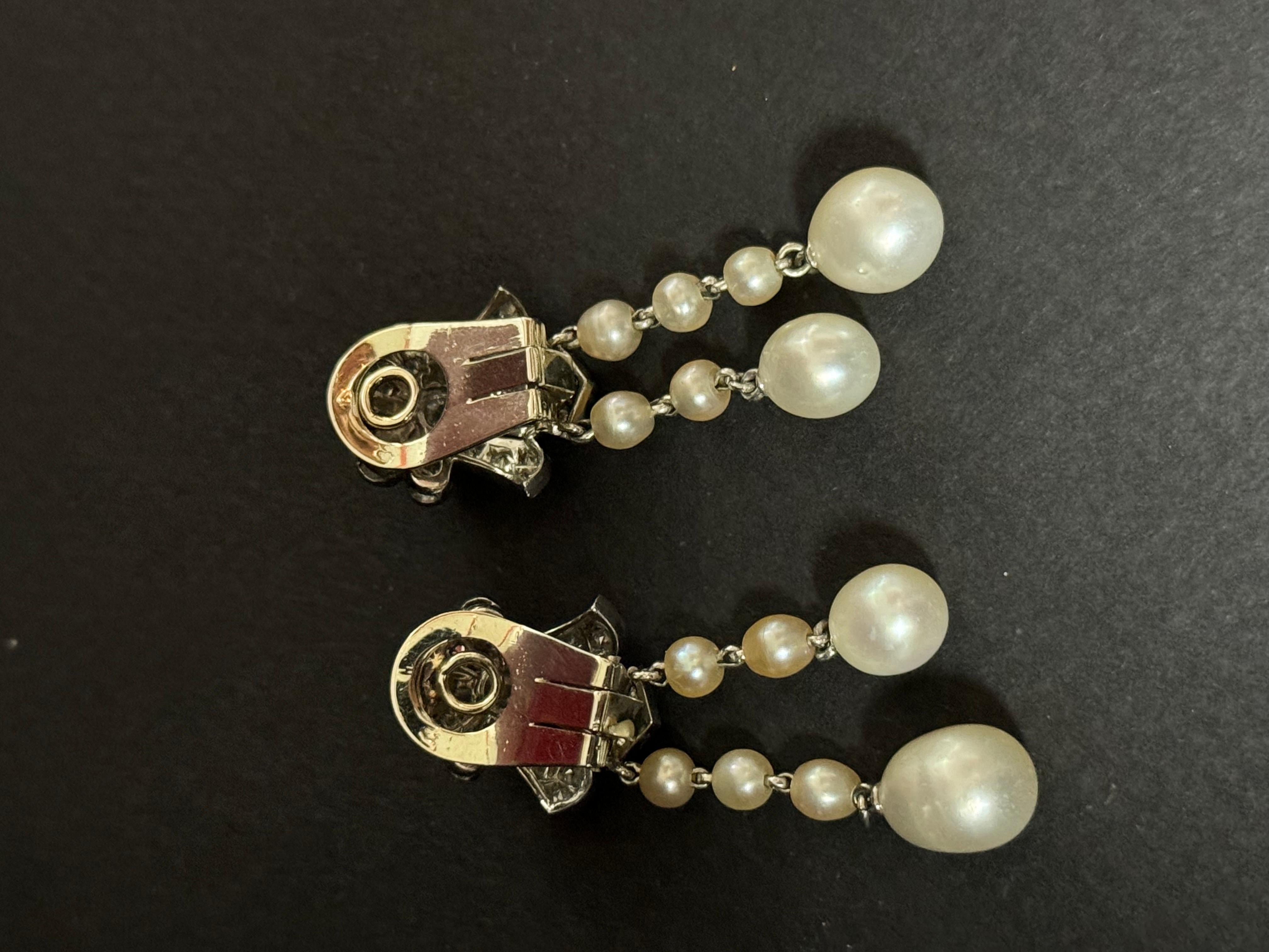 Ohrringe aus Diamanten und Naturperlen, die Henry de Monfreid seiner Frau für Damen oder Herren im Angebot