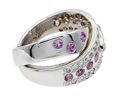 Diamond and Natural Pink Sapphire Crossover Band Ring in 14 Karat White Gold