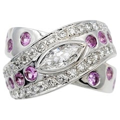 Diamond and Natural Pink Sapphire Crossover Band Ring in 14 Karat White Gold
