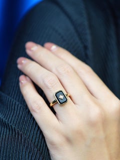 Diamond and Octagon Onyx Art Deco Style Ring in 14K Yellow Gold