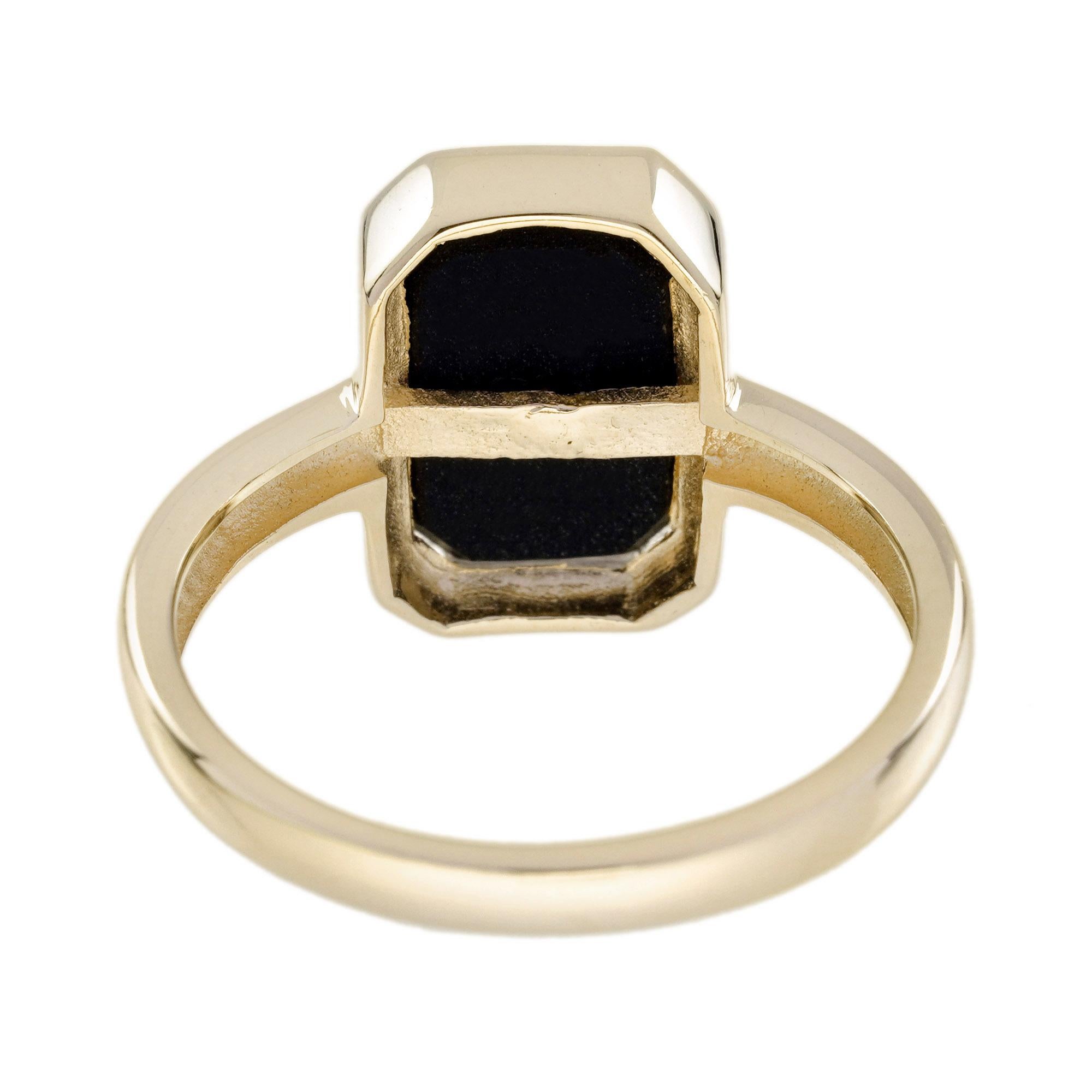 Bague de style Art déco en or jaune 14 carats, diamant et onyx octogonal Pour femmes en vente